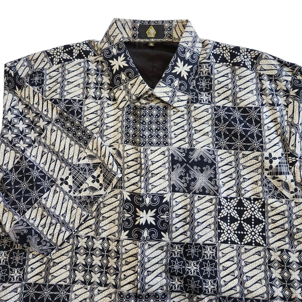 Batik‎ Semar 3L Mens Shirt Short Sleeve Hidden Button Bold Bright Multicolor